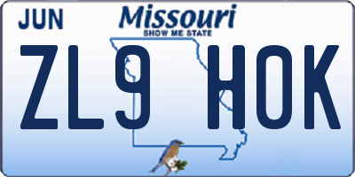 MO license plate ZL9H0K