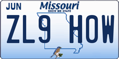 MO license plate ZL9H0W