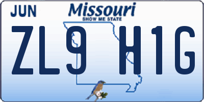MO license plate ZL9H1G