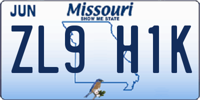 MO license plate ZL9H1K