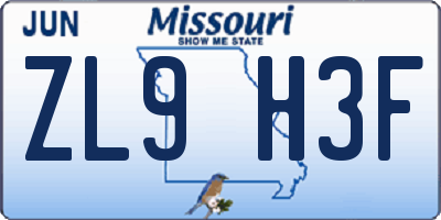 MO license plate ZL9H3F