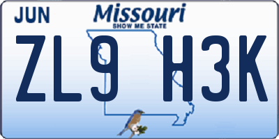 MO license plate ZL9H3K