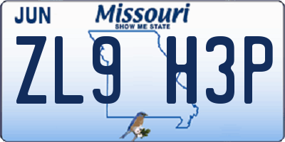 MO license plate ZL9H3P