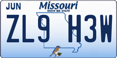 MO license plate ZL9H3W