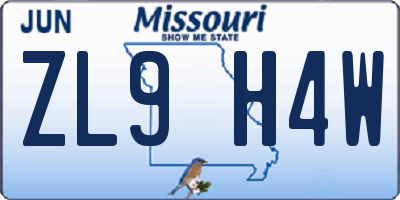 MO license plate ZL9H4W