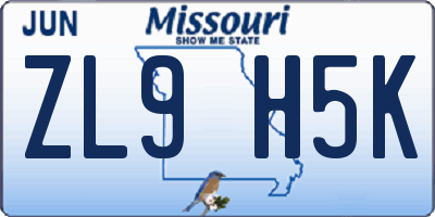 MO license plate ZL9H5K