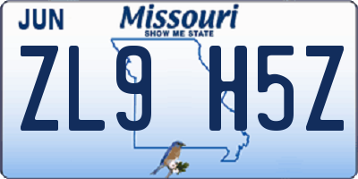 MO license plate ZL9H5Z