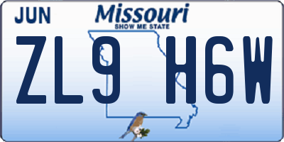 MO license plate ZL9H6W