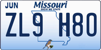 MO license plate ZL9H8O
