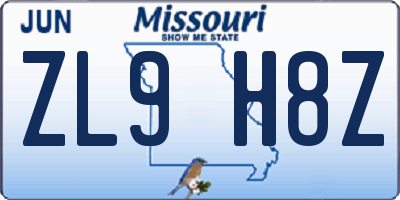 MO license plate ZL9H8Z