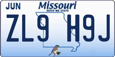 MO license plate ZL9H9J