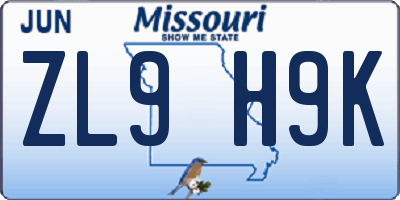 MO license plate ZL9H9K