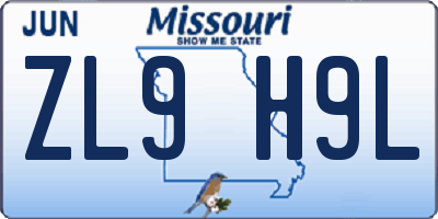 MO license plate ZL9H9L