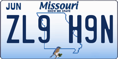 MO license plate ZL9H9N