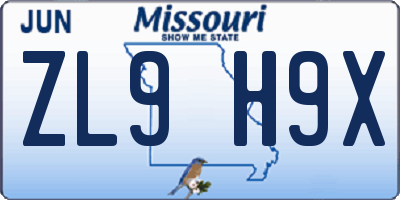MO license plate ZL9H9X