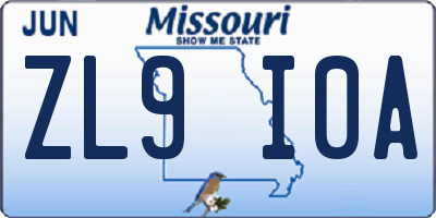 MO license plate ZL9I0A