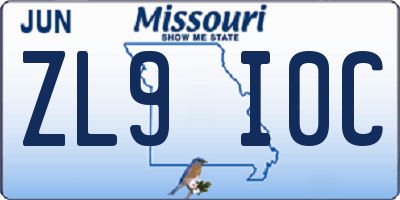 MO license plate ZL9I0C