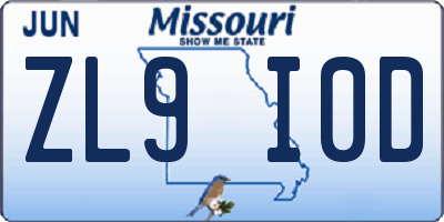 MO license plate ZL9I0D