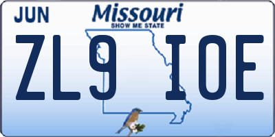 MO license plate ZL9I0E
