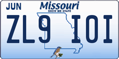 MO license plate ZL9I0I