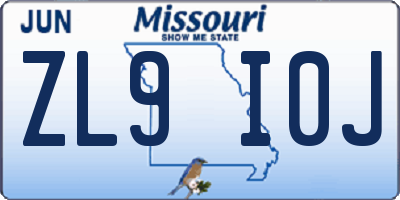 MO license plate ZL9I0J