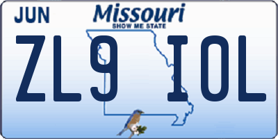 MO license plate ZL9I0L