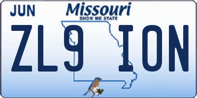 MO license plate ZL9I0N