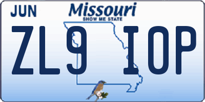 MO license plate ZL9I0P