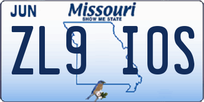 MO license plate ZL9I0S