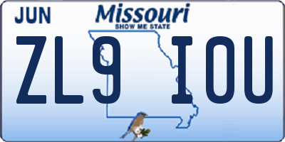 MO license plate ZL9I0U