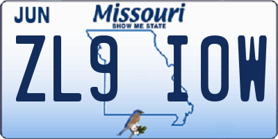 MO license plate ZL9I0W