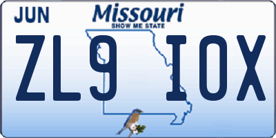 MO license plate ZL9I0X