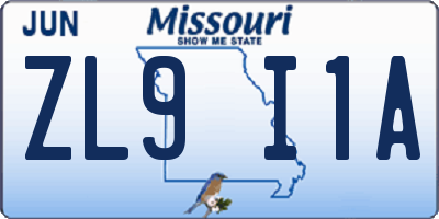 MO license plate ZL9I1A