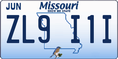 MO license plate ZL9I1I