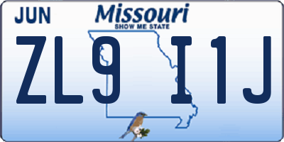 MO license plate ZL9I1J