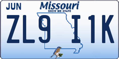 MO license plate ZL9I1K