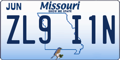 MO license plate ZL9I1N