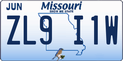 MO license plate ZL9I1W
