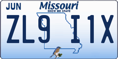 MO license plate ZL9I1X