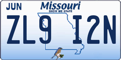 MO license plate ZL9I2N
