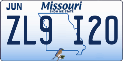 MO license plate ZL9I2O