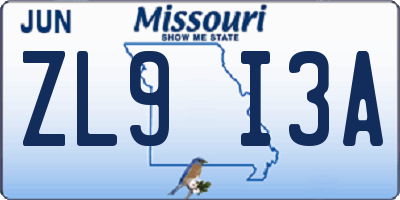 MO license plate ZL9I3A