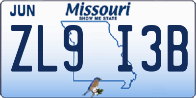 MO license plate ZL9I3B