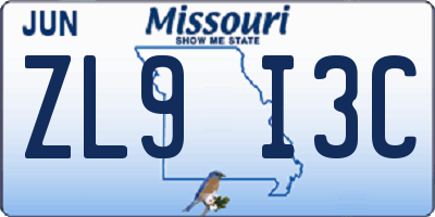 MO license plate ZL9I3C