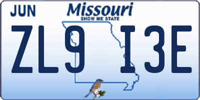 MO license plate ZL9I3E