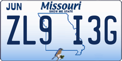 MO license plate ZL9I3G