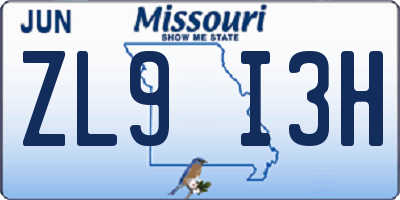 MO license plate ZL9I3H