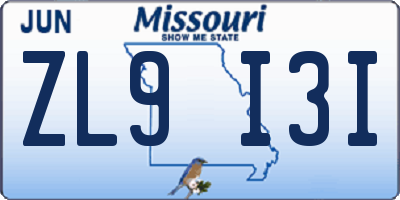 MO license plate ZL9I3I