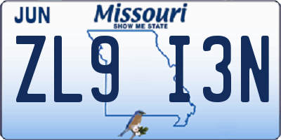MO license plate ZL9I3N