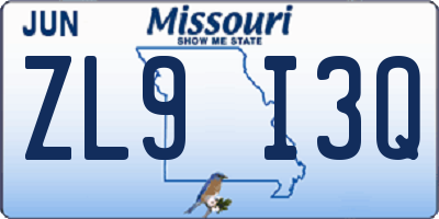 MO license plate ZL9I3Q